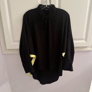 WHY DRESS Collared Button Top Dolman Sleeves Yellow Accent Black Size S – Chic